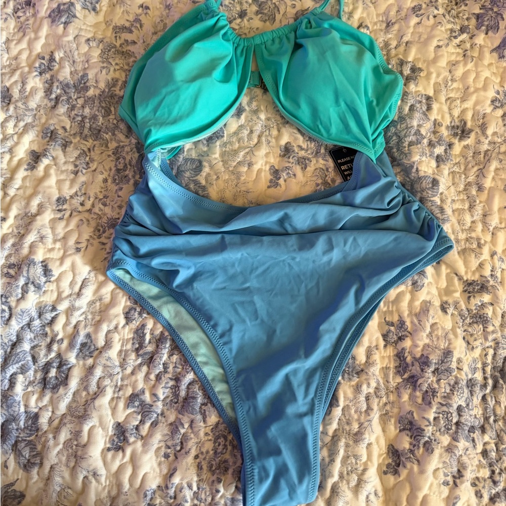 Chic Blue and Teal One-Piece Swimsuit - Picture 11 of 11